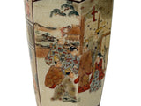 6" Asian Satsuma Style Hexagonal Figures Painted Porcelain Art Vase GB825S