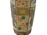 6" Asian Satsuma Style Hexagonal Figures Painted Porcelain Art Vase GB825S