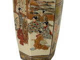 6" Asian Satsuma Style Hexagonal Figures Painted Porcelain Art Vase GB825S
