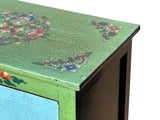 Tibetan Style Lime Green Blue Two Tigers End Table Nightstand GB156S