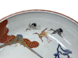 9.5" Asian Style Longevity Cranes Cloud Painted Porcelain Art Bowl GB827S