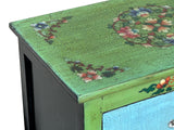 Tibetan Style Lime Green Blue Two Tigers End Table Nightstand GB174S