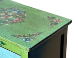 Tibetan Style Lime Green Blue Two Tigers End Table Nightstand GB174S