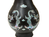 Vintage Metal Black Paint Mother Of Pearl Double Dragon Art Vase GB831S