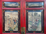Vintage Oriental Red Beige People Scenery Graphic Storage Cabinet GB157S