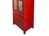 Vintage Oriental Red Beige People Scenery Graphic Storage Cabinet GB157S