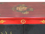 Tibetan Oriental Black Red Foo Dogs Lions End Table Nightstand GB158S