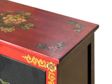 Tibetan Oriental Black Red Foo Dogs Lions End Table Nightstand GB158S