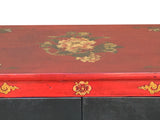 Tibetan Oriental Black Red Foo Dogs Lions End Table Nightstand GB164S