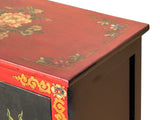 Tibetan Oriental Black Red Foo Dogs Lions End Table Nightstand GB164S