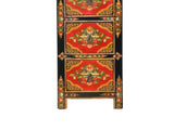 Tibetan Style Red Flower Graphic Slim Narrow 6 Drawers Storage Cabinet GB160S