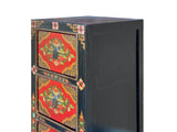 Tibetan Style Red Flower Graphic Slim Narrow 6 Drawers Storage Cabinet GB160S