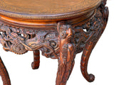Vintage Carved Solid Wood Dragon Round Plant Stand Display Accent Table ws5034S