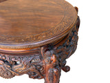 Vintage Carved Solid Wood Dragon Round Plant Stand Display Accent Table ws5034S