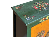 Tibetan Style Green Orange Two Tigers End Table Nightstand GB202S
