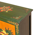 Tibetan Style Green Orange Two Snowlions End Table Nightstand GB177S