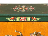 Tibetan Style Green Orange Two Tigers End Table Nightstand GB178S