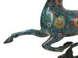 Chinese Turquoise Teal Enamel Galloping Horse Treading on a Flying Swallow Metal Figure GB248S