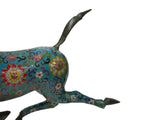 Chinese Turquoise Teal Enamel Galloping Horse Treading on a Flying Swallow Metal Figure GB248S