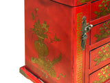 Chinese Oriental Red Flower Birds Mirror Rectangular Jewelry Box GB214S