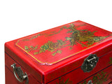 Chinese Oriental Red Flower Birds Mirror Rectangular Jewelry Box GB214S