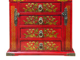 Chinese Oriental Red Flower Birds Mirror Rectangular Jewelry Box GB214S