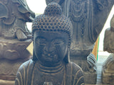 24" Distressed Black Brown Cross Legs Peaceful Hands Stone Buddha Statue ws5078S