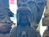 24" Distressed Black Brown Cross Legs Peaceful Hands Stone Buddha Statue ws5078S