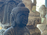 24" Distressed Black Brown Cross Legs Peaceful Hands Stone Buddha Statue ws5078S