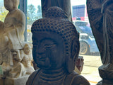 24" Distressed Black Brown Cross Legs Peaceful Hands Stone Buddha Statue ws5078S
