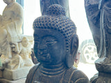 24" Distressed Black Brown Cross Legs Peaceful Hands Stone Buddha Statue ws5078S