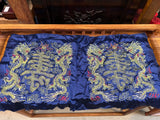 Vintage Hand Embroidered Double Dragons Longevity Navy Blue Fabric Art GB762S