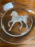 Clear Glass Back Relief Carved Horse Round Display Disc GB797S