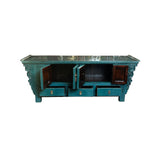 Oriental Distressed Rustic Teal Blue Low TV Console Table Cabinet ws3763S