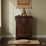 26.75" Natural Wood Pattern Brown Carving 2 Doors Small Cabinet Chest GB254S