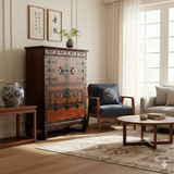 Oriental Brown Black Hardware Drawers Accent Storage Cabinet GB288S