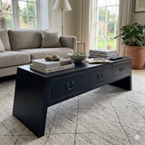 Oriental Black Lacquer 3 Drawers Trapezoid Low TV Stand Console Table Cabinet ws4241S