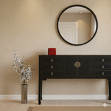 Oriental Black Lacquer Tall Moon Face 6 Drawers Slim Foyer Table cs7567S