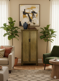 Oriental Distressed Light Olive Green Tall Narrow Noodle Cabinet Armoire ws4337S