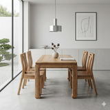 Oriental Light Wood Rough Grain Rectangular Dining Table 4 Chairs Set cs1555S