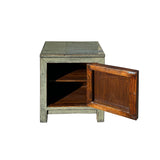 Oriental Distressed Light Gray 1 Door End Table Nightstand Chest ws4396S