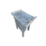 Distressed Pale Blue Grey 2 Drawers Carved Motif End Table Nightstand ws4436S