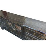 Oriental Distressed Black Golden Graphic Credenza Sideboard Table Cabinet ws4492S