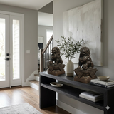 Pair Chinese Distressed Black Brown Marble Like Fengshui Foo Dogs cs5805S