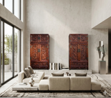 Pair Chinese Rosewood Relief Foo Dog Carving Compound Cabinets sdc01S