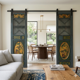Pair Vintage Chinese Teal Blue Yellow Fujian Style Graphic Wood Wall Door Panels cs7836S