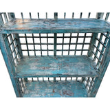 Distressed Teal Blue Green Grid Style Back Side Bookcase Display Cabinet ws4473S