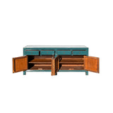 Oriental Distressed Teal Blue Credenza Sideboard Buffet Table Cabinet ws4408S