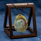 Quality Carved Jade Pendant With Fish Biting Fortune On Lotus Leaf k174NS