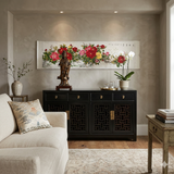 Vibrant peony blossom ink wash painting on paper